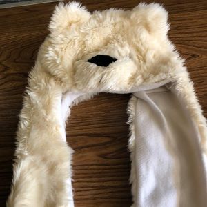 Polar bear winter hat with hand warmers